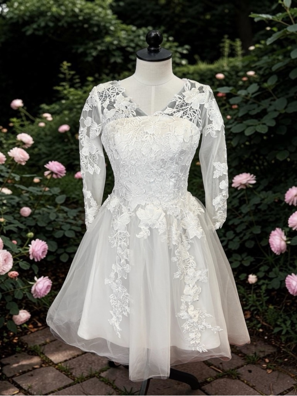 Elegant White Lace Tea Length A-line Mini Wedding Dress NWOT